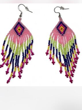 NWOT Handmade Beaded Fringe Earrings